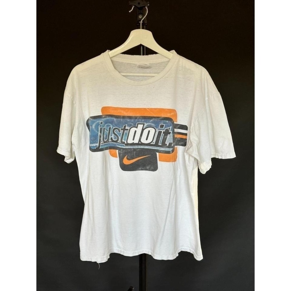 Vintage Nike Adult Just Do It T-Shirt Large White Made in USA 90s Y2K Streetwear
